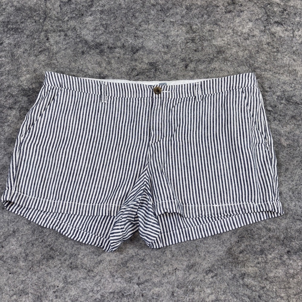 Old Navy Shorts Women's 16 Blue White Striped Linen Bland Casual Beach Vacay